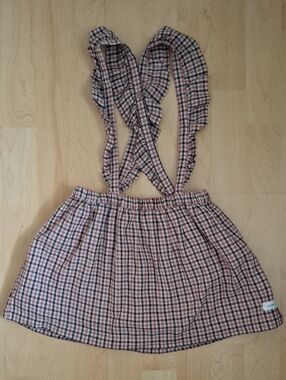 Girls Newbie Suspender Skirt With Ruffle Straps Black & Red Plaid Size 4